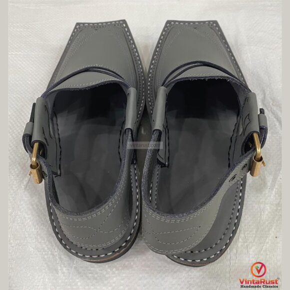 Classic Grey Leather Peshawari Chappal: Traditional & Trendy Footwear Gift main image 7